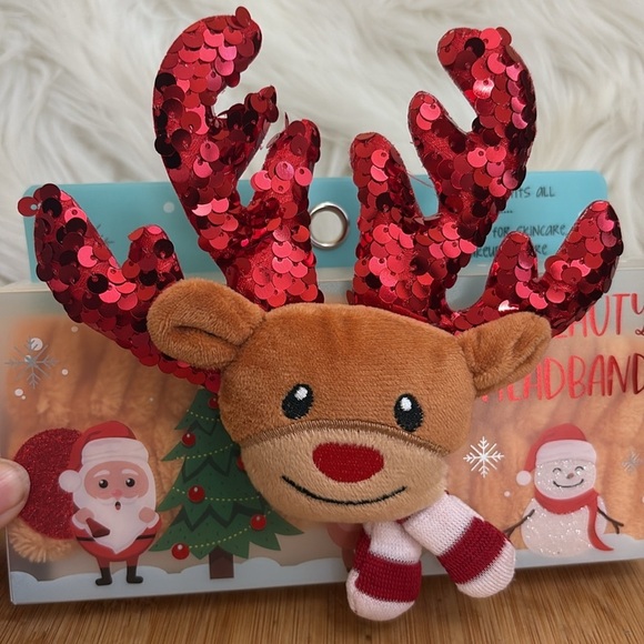 Tru Beauty | NIB Rudolf reindeer Sequin Beauty Skincare Makeup Headband OSFM - Picture 4 of 6